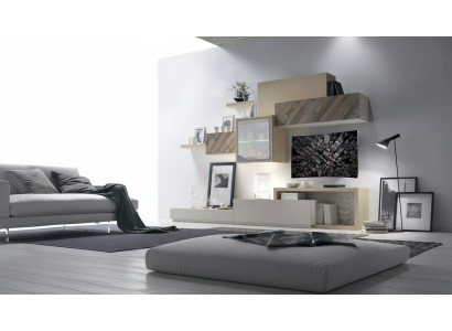Design Soggiorno Set Vetrina Mensole Parete Composizione Scaffale Armadietti 4pz.