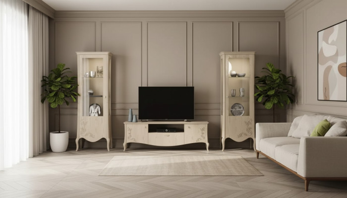 Soggiorno vetrina rtv credenza scaffale lusso soggiorno beige set 3 pezzi.
