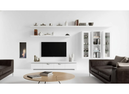 Soggiorno Mobile TV Parete attrezzata Legno Armadio Design Bianco Moderno Set 6 pezzi.
