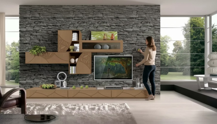 Credenza soggiorno Pareti attrezzate Marrone Armadi Scaffale Armadio Design Nuovo