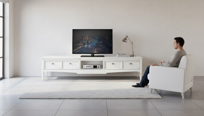 Soggiorno Stand Mobili rtv Mobile TV Credenza Stile Bianco Lusso Legno