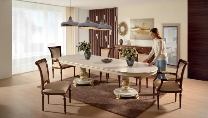 Tavolo da pranzo di lusso ovale bianco tavoli da pranzo in legno mobili italiani Art déco nuovi