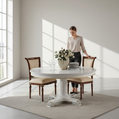 Mobili da design per sala da pranzo in legno Tavolo rotondo Bianco Tavolo da pranzo Classico Sala da pranzo Nuovo