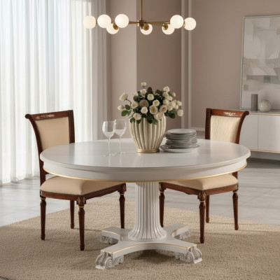 Mobili da design per sala da pranzo in legno Tavolo rotondo Bianco Tavolo da pranzo Classico Sala da pranzo Nuovo