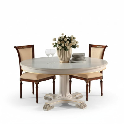 Mobili da design per sala da pranzo in legno Tavolo rotondo Bianco Tavolo da pranzo Classico Sala da pranzo Nuovo