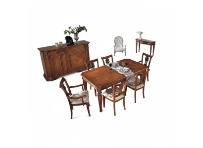 Tavolo da pranzo in legno dal design classico marrone per sala da pranzo.