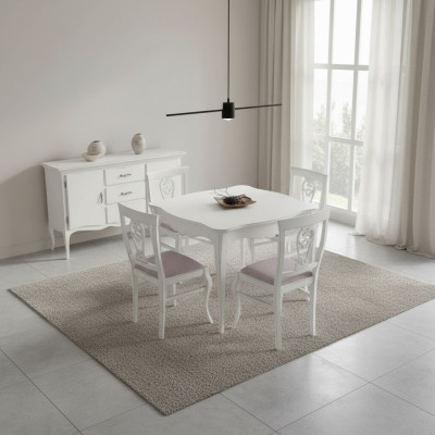 Tavolo da pranzo di lusso in legno quadrato bianco per sala da pranzo. Nuovi mobili.
