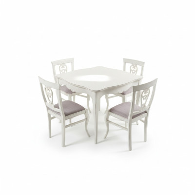 Tavolo da pranzo di lusso in legno quadrato bianco per sala da pranzo. Nuovi mobili.