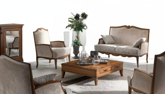 Set soggiorno poltrona tavolino da caffè divano 2 posti imbottito posto lusso beige nuovo