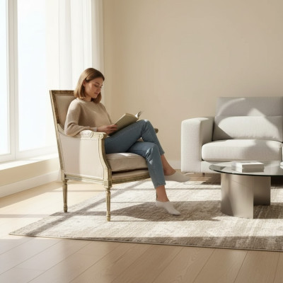 Poltrona Divano Monoposto Design Grigio Tessile Sofà Imbottito Legno Nuovo