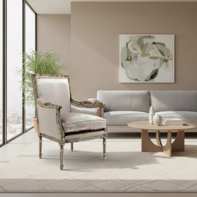 Poltrona Divano Monoposto Design Grigio Tessile Sofà Imbottito Legno Nuovo