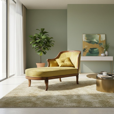 Chaise longue in tessuto Divano Lager Klassiker Giallo Divano Tessile Nuovo