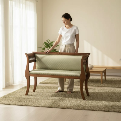 Panchina Classica Design Soggiorno Sedia Imbottita Marrone