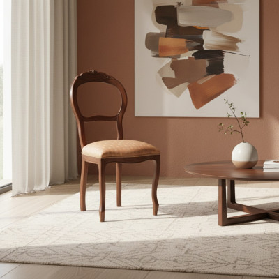 Sedia classica in legno con schienale in legno, design di lusso, sedia da pranzo.