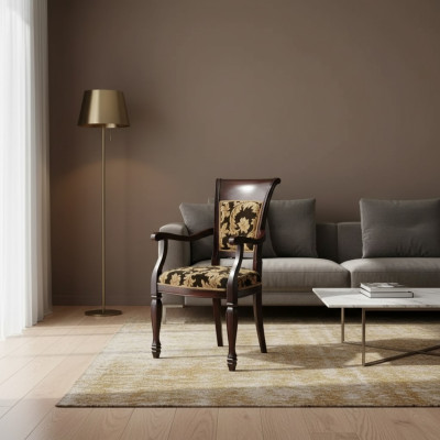 Sedia marrone design soggiorno sala da pranzo legno imbottita con braccioli nuova