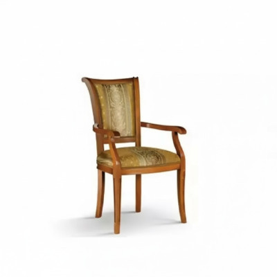 Sedia da pranzo Art Déco con braccioli in design tessile di lusso marrone.   Seggiola da pranzo in stile Art Déco con braccioli in design tessile di lusso marrone.