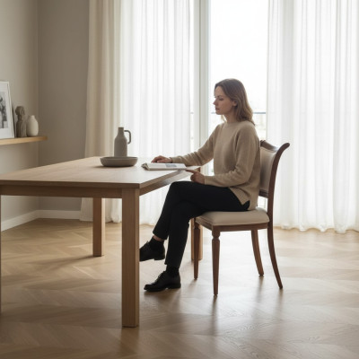 Sedia da pranzo poltrona con seduta in legno classico di lusso grigia.