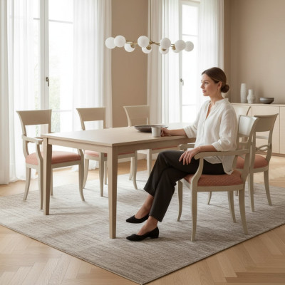 Sedia con braccioli Design in marrone Salotto Imbottita Sala da pranzo Legno Nuova