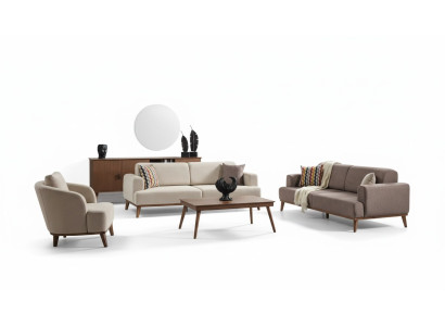 Set di mobili per soggiorno 331 divano 3 posti poltrona gruppo 4 pezzi beige nuovo