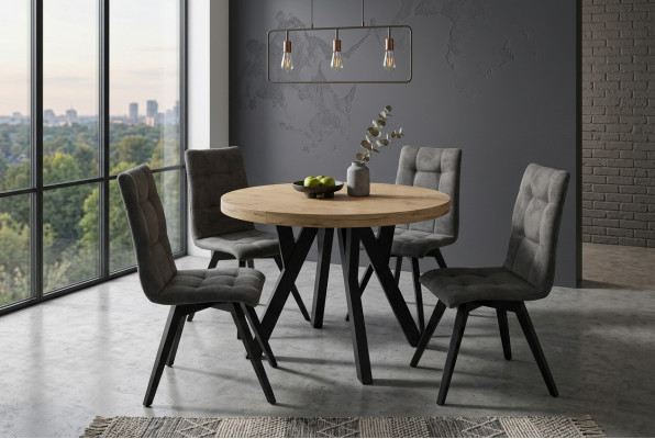 Tavolo da pranzo rotondo completo con 4 sedie, set da pranzo in legno 5 pezzi.