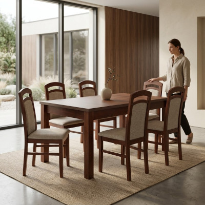 Designer Set da pranzo in legno Ess Esszimmer Tisch 6x Sedie Set imbottito 7 pezzi