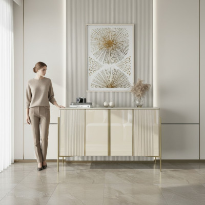 Mobile Moderni in Legno per Soggiorno in Stile Beige di Lusso