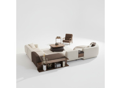 Soggiorno set divano ad angolo a forma di U nuovo poltrona di lusso in legno tavolino pouf