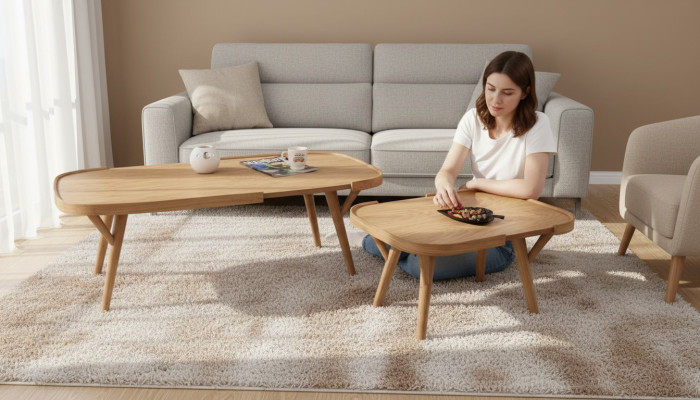 Set soggiorno 2 pezzi 2x tavolini da caffè mobili di design moderni totalmente in legno