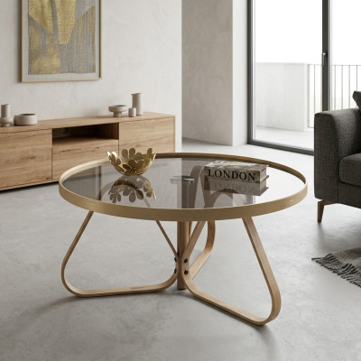 Tavolino da salotto di design tavolo in vetro di lusso rotondo in legno per il salotto.