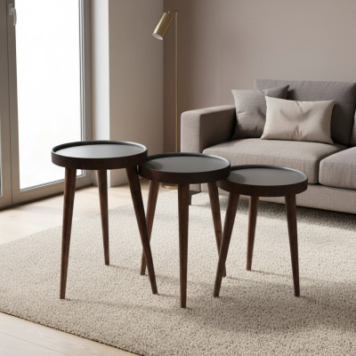 Marrone legno 3x tavolini da salotto completo tavolino di lusso.