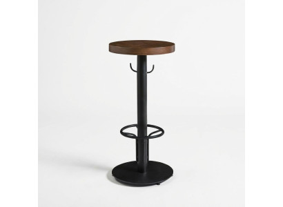 Tavolo da bar rotondo. Tavolo alto moderno in legno marrone. Mobili nuovi di design di lusso.