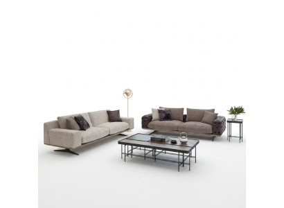 Set soggiorno modern 2 pezzi 2x divano tre posti poltrona mobili imbottiti di lusso.