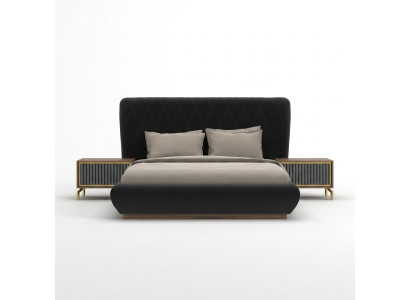 Camera da letto Set di lusso 3 pezzi Letto matrimoniale Design in legno 2 comodini Completo