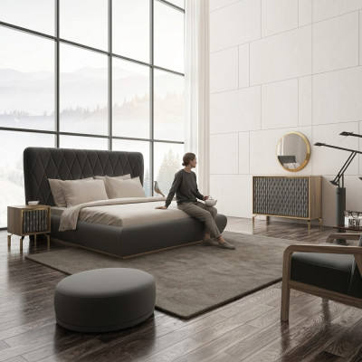 Design camera da letto completa con letto in legno 2 comodini cassettiera con specchio