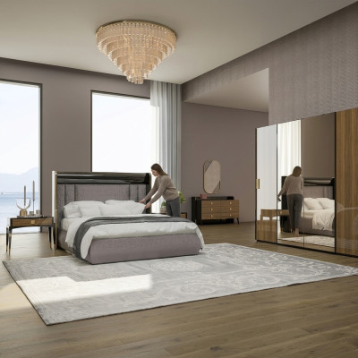 Set di lusso 6 pezzi Camera da letto matrimoniale Comò con specchio 2 comodini  Set di lusso da 6 pezzi per camera da letto matrimoniale, con comò con specchio e 2 comodini.