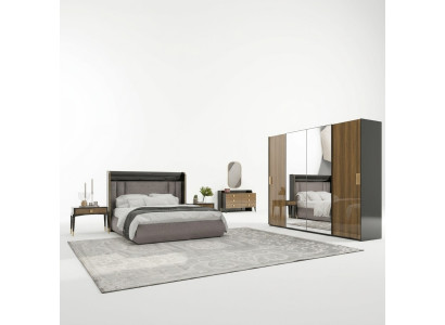 Set di lusso 6 pezzi Camera da letto matrimoniale Comò con specchio 2 comodini  Set di lusso da 6 pezzi per camera da letto matrimoniale, con comò con specchio e 2 comodini.
