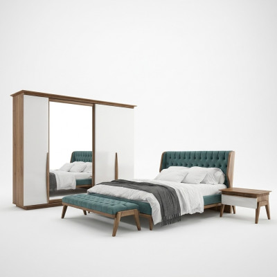 Camera da letto completa Letto 2 comodini Moderno Armadio da abiti Panca Nuovo