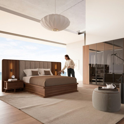 Set da camera da letto di lusso completo con letto matrimoniale e 2 comodini moderni nuovi.