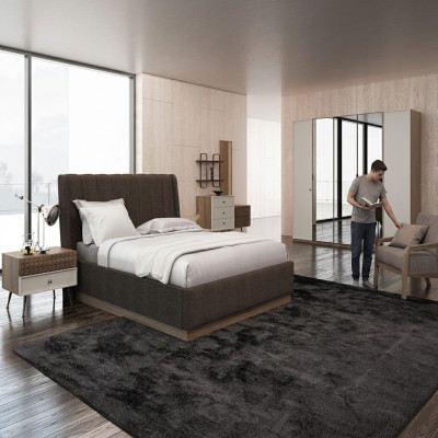 Camera da letto di lusso con letto matrimoniale, 2 comodini in legno, 6 pezzi completi in stile moderno.