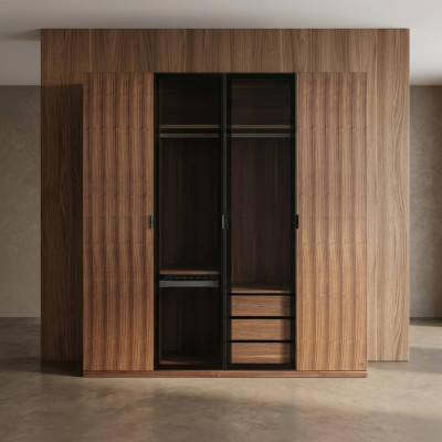 Armadio moderno con design per la camera da letto, armadio in legno di lusso con ante in vetro.