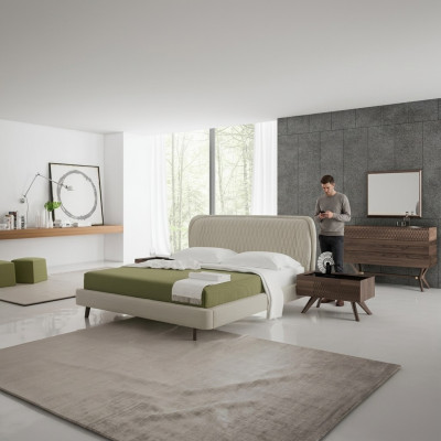 Set da camera da letto 5 pezzi Lucido Letto matrimoniale di lusso 2 comodini di lusso Comò con specchio