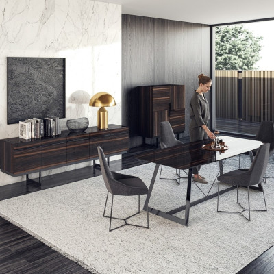 Set da pranzo 7 pezzi tavolo da pranzo di lusso 4 sedie cassettiera design credenza nuova