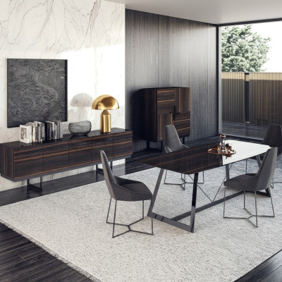 Set da pranzo 7 pezzi tavolo da pranzo di lusso 4 sedie cassettiera design credenza nuova