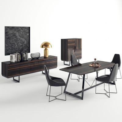 Set da pranzo 7 pezzi tavolo da pranzo di lusso 4 sedie cassettiera design credenza nuova