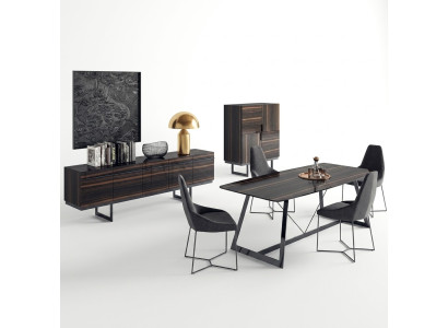 Set da pranzo 7 pezzi tavolo da pranzo di lusso 4 sedie cassettiera design credenza nuova