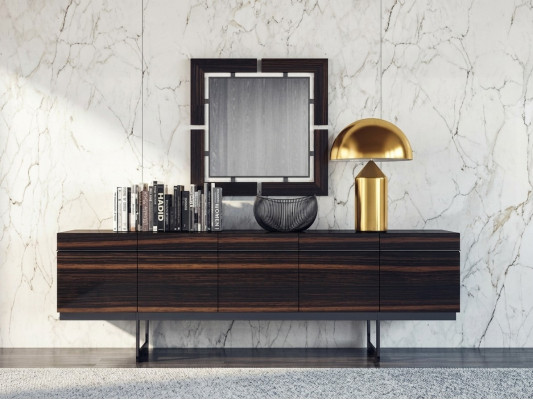 Mobile portaoggetti per sala da pranzo di lusso con specchio, completo di design moderno.