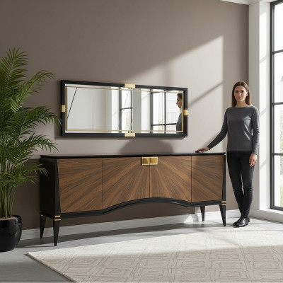 Set da sala da pranzo di lusso con design di credenza con specchio, mobili moderni nuovi.