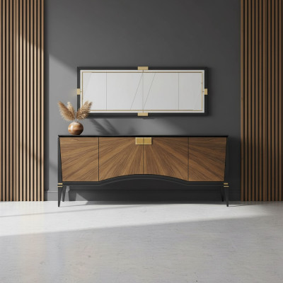 Set da sala da pranzo di lusso con design di credenza con specchio, mobili moderni nuovi.