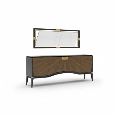Set da sala da pranzo di lusso con design di credenza con specchio, mobili moderni nuovi.