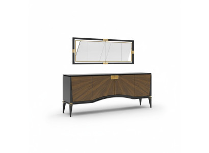 Set da sala da pranzo di lusso con design di credenza con specchio, mobili moderni nuovi.